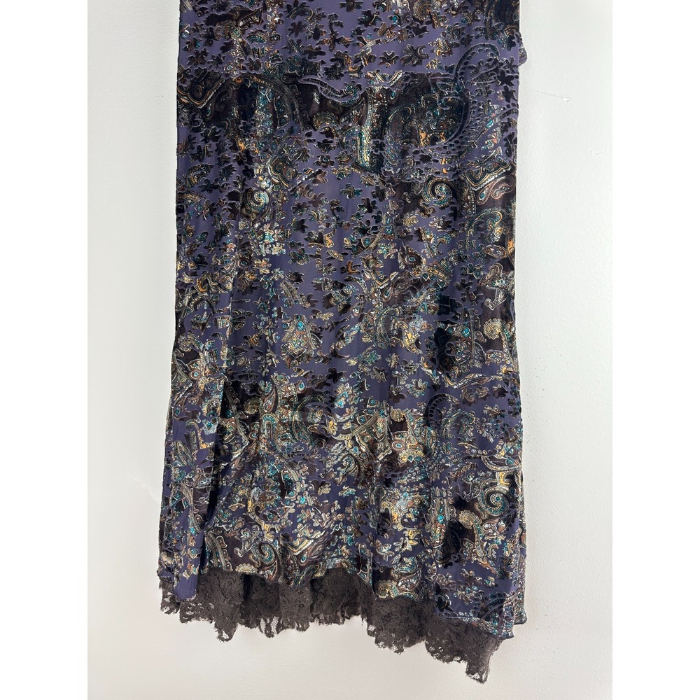 Rancho Estancia Burnout Velvet Lace Hem Mini Dress Purple Paisley L Witchy Goth - Picture 11 of 16